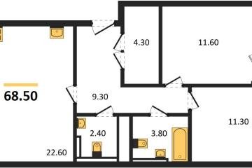 Фото №1: 2-комнатная квартира 68 м² - Краснодар, мкр. квартал Самолёт 7,