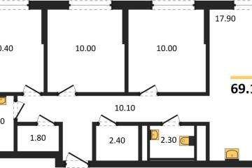 Фото №1: 3-комнатная квартира 69 м² - Краснодар, мкр. квартал Самолёт 7, 