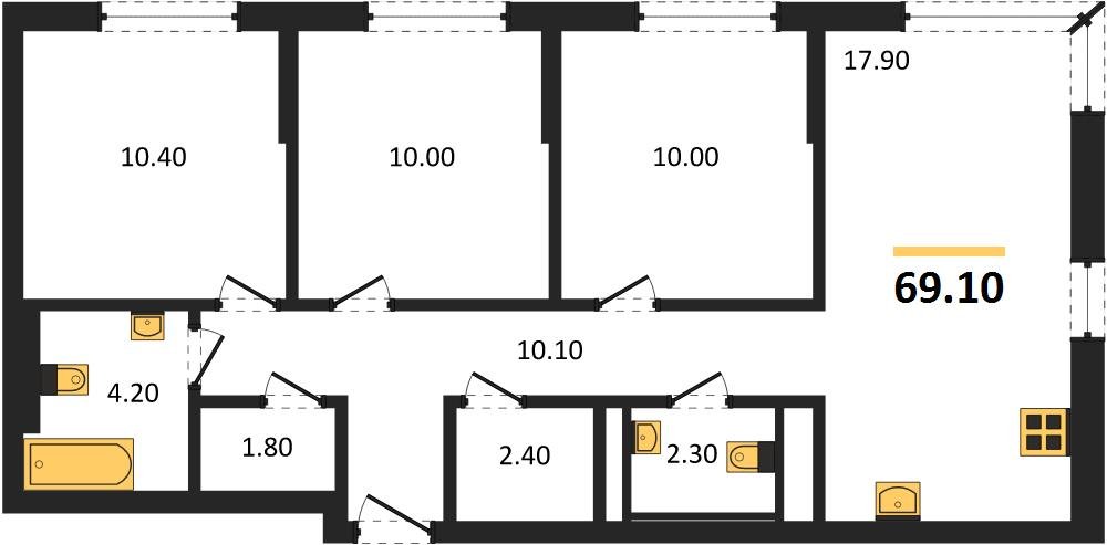 Фото №1: 3-комнатная квартира 69 м² - Краснодар, Прикубанский внутригородской округ, мкр. квартал Самолёт 7