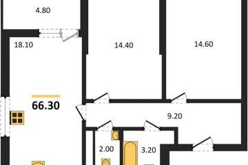 Фото №1: 2-комнатная квартира 66 м² - Краснодар, мкр. Прикубанский внутригородской округ,