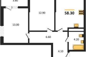 Фото №1: 2-комнатная квартира 58 м² - Краснодар, мкр. Прикубанский внутригородской округ,