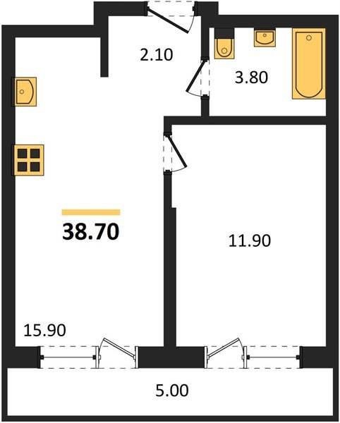 Фото №1: 1-комнатная квартира 38 м² - Краснодар, мкр. Прикубанский внутригородской округ