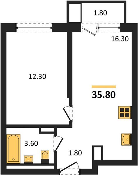Фото №1: 1-комнатная квартира 35 м² - Краснодар, мкр. Прикубанский внутригородской округ