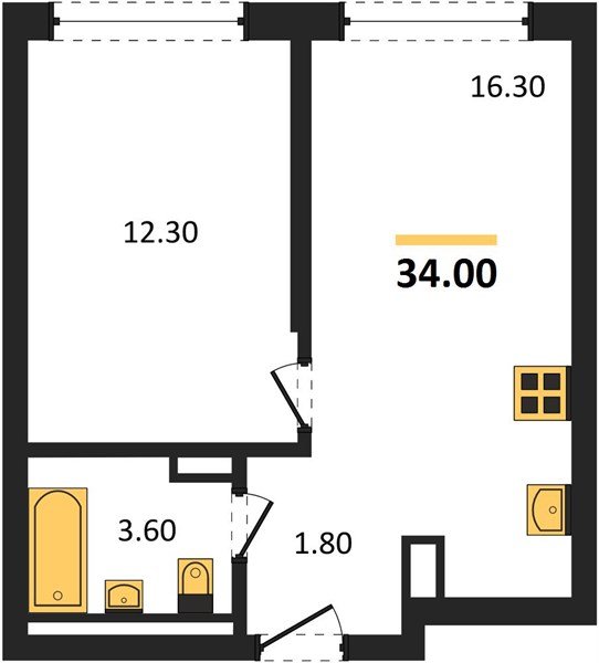 Фото №1: 1-комнатная квартира 34 м² - Краснодар, мкр. Прикубанский внутригородской округ