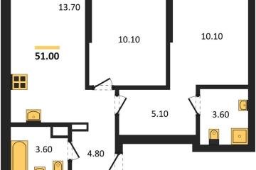 Фото №1: 2-комнатная квартира 51 м² - Краснодар, мкр. Прикубанский внутригородской округ,