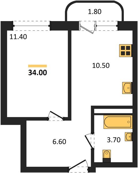 Фото №1: 1-комнатная квартира 34 м² - Краснодар, мкр. Прикубанский внутригородской округ