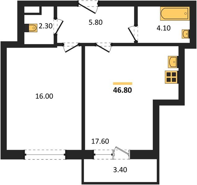 Фото №1: 1-комнатная квартира 46 м² - Краснодар, Прикубанский внутригородской округ, ЖК Бауинвест, мкр. ЖК Парк у Дома, ул. Героев-Разведчиков, 11к2