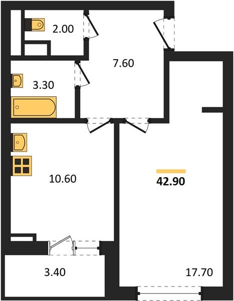 Фото №1: 1-комнатная квартира 42 м² - Краснодар, Прикубанский внутригородской округ, ЖК Бауинвест, мкр. ЖК Парк у Дома, ул. Героев-Разведчиков, 11к2