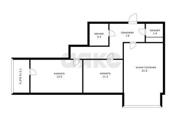 Фото №4: 2-комнатная квартира 69 м² - Краснодар, мкр. Краевая Клиническая Больница, ул. Домбайская, 55