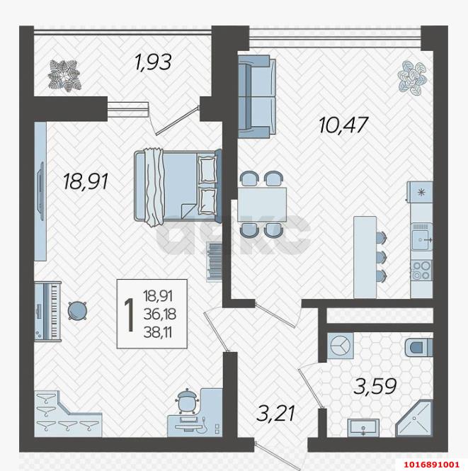 Фото №5: 1-комнатная квартира 40 м² - Сочи, Хостинский, жилой комплекс Кислород, мкр. Бытха, ул. Ясногорская, 16/2