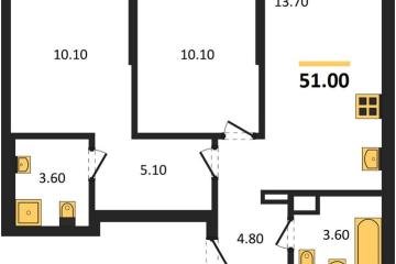 Фото №1: 2-комнатная квартира 51 м² - Краснодар, мкр. Прикубанский внутригородской округ, 