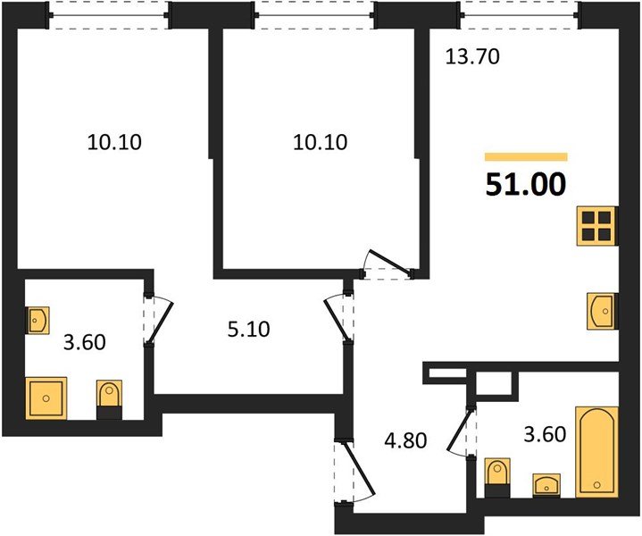 Фото №1: 2-комнатная квартира 51 м² - Краснодар, мкр. Прикубанский внутригородской округ