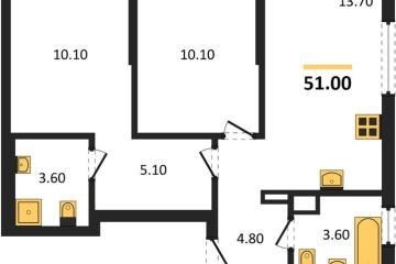 Фото №1: 2-комнатная квартира 51 м² - Краснодар, мкр. Прикубанский внутригородской округ, 