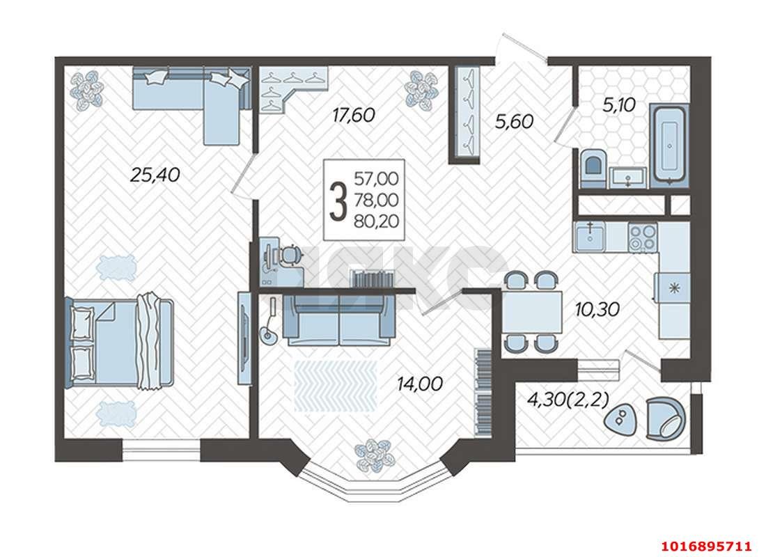 Фото №6: 3-комнатная квартира 85 м² - Краснодар, Прикубанский внутригородской округ, мкр. жилой комплекс Зеленодар, ул. Садовое Кольцо, 9к1