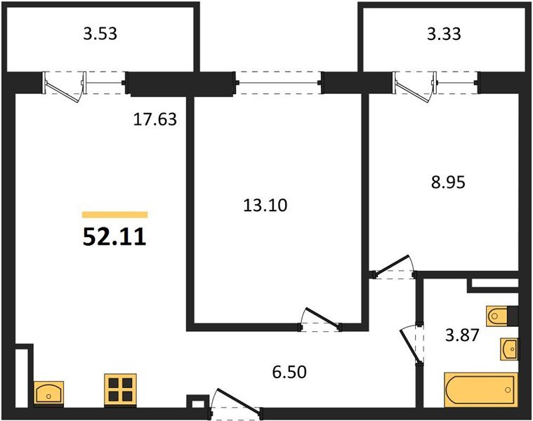 Фото №1: 2-комнатная квартира 52 м² - Южный, мкр. жилой комплекс Южные Соседи