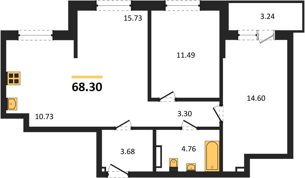 Фото №1: 2-комнатная квартира 68 м² - Южный, мкр. жилой комплекс Южные Соседи