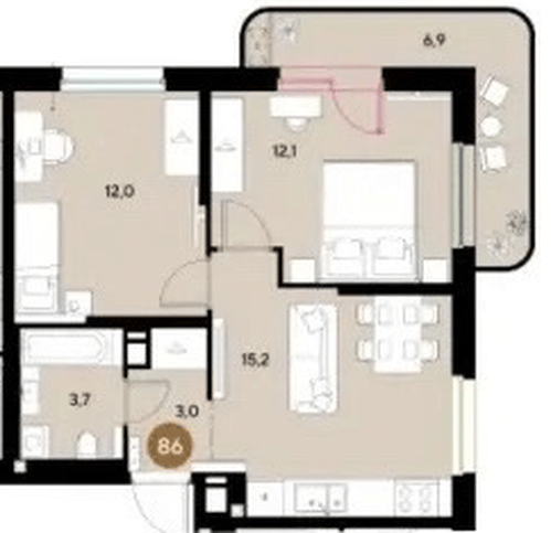Фото №1: 2-комнатная квартира 52 м² - Краснодар, мкр. Прикубанский внутригородской округ