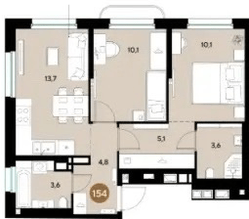 Фото №1: 2-комнатная квартира 51 м² - Краснодар, мкр. Прикубанский внутригородской округ