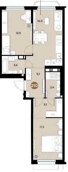 Фото №1: 2-комнатная квартира 57 м² - Краснодар, мкр. Прикубанский внутригородской округ