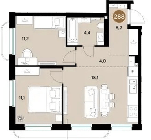 Фото №1: 2-комнатная квартира 54 м² - Краснодар, мкр. Прикубанский внутригородской округ