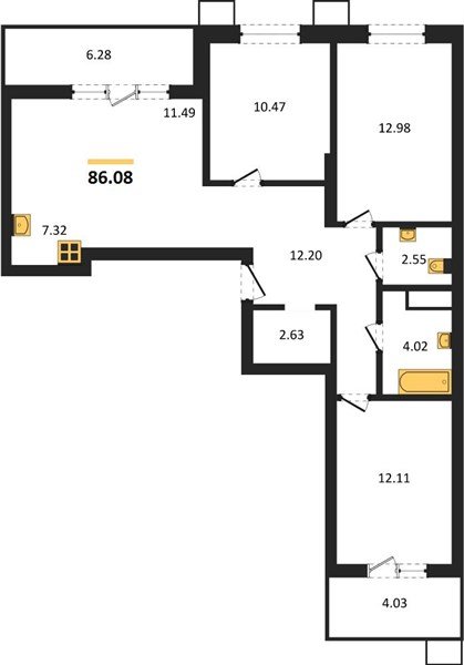 Фото №1: 3-комнатная квартира 86 м², 4/18 эт. - Знаменский, Карасунский внутригородской округ, мкр. Родные Просторы