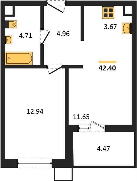 Фото №1: 1-комнатная квартира 42 м² - Знаменский, Карасунский внутригородской округ, мкр. Родные Просторы