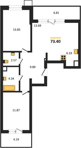 Фото №1: 2-комнатная квартира 73 м² - Знаменский, Карасунский внутригородской округ, мкр. Родные Просторы