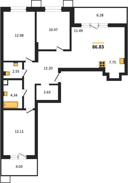 Фото №1: 3-комнатная квартира 86 м², 2/18 эт. - Знаменский, Карасунский внутригородской округ, мкр. Родные Просторы