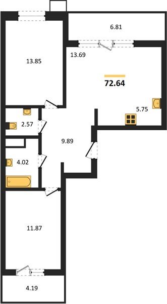 Фото №1: 2-комнатная квартира 72 м² - Знаменский, Карасунский внутригородской округ, мкр. Родные Просторы