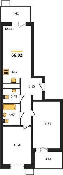 Фото №1: 2-комнатная квартира 66 м² - Знаменский, Карасунский внутригородской округ, мкр. Родные Просторы