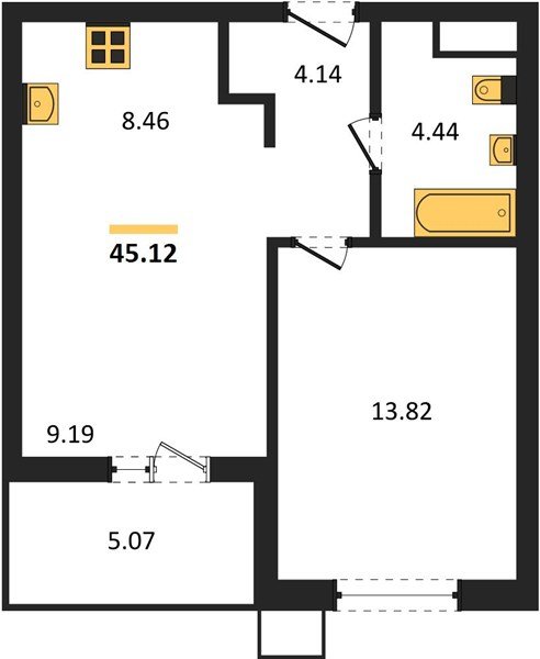 Фото №1: 1-комнатная квартира 45 м² - Знаменский, Карасунский внутригородской округ, мкр. Родные Просторы