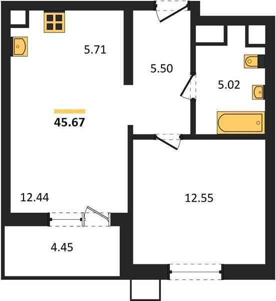 Фото №1: 1-комнатная квартира 45 м² - Знаменский, Карасунский внутригородской округ, мкр. Родные Просторы