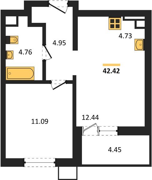 Фото №1: 1-комнатная квартира 42 м² - Знаменский, Карасунский внутригородской округ, мкр. Родные Просторы