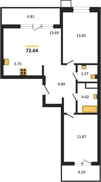 Фото №1: 2-комнатная квартира 72 м² - Знаменский, Карасунский внутригородской округ, мкр. Родные Просторы