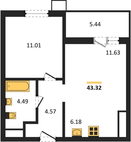 Фото №1: 1-комнатная квартира 43 м² - Знаменский, Карасунский внутригородской округ, мкр. Родные Просторы