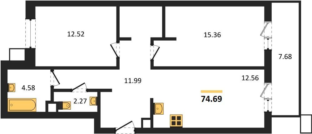 Фото №1: 2-комнатная квартира 74 м² - Знаменский, Карасунский внутригородской округ, мкр. Родные Просторы