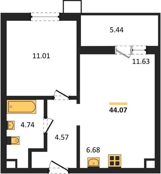 Фото №1: 1-комнатная квартира 44 м² - Знаменский, Карасунский внутригородской округ, мкр. Родные Просторы