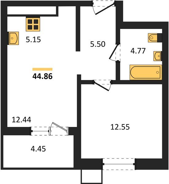 Фото №1: 1-комнатная квартира 44 м² - Знаменский, Карасунский внутригородской округ, мкр. Родные Просторы