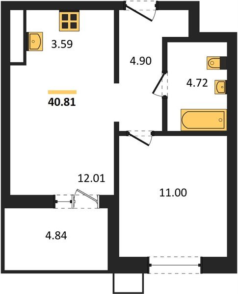 Фото №1: 1-комнатная квартира 40 м² - Знаменский, Карасунский внутригородской округ, мкр. Родные Просторы
