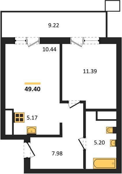 Фото №1: 1-комнатная квартира 49 м² - Знаменский, Карасунский внутригородской округ, мкр. Родные Просторы