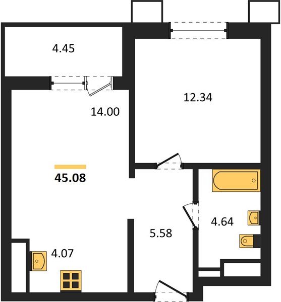 Фото №1: 1-комнатная квартира 45 м² - Знаменский, Карасунский внутригородской округ, мкр. Родные Просторы