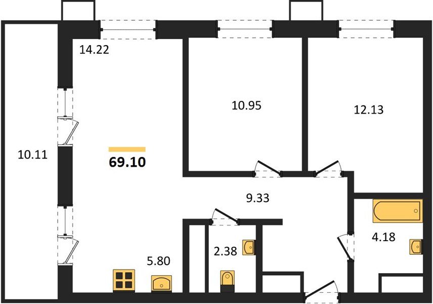 Фото №1: 2-комнатная квартира 69 м² - Знаменский, Карасунский внутригородской округ, мкр. Родные Просторы