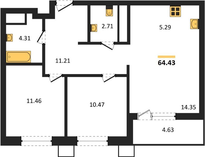 Фото №1: 2-комнатная квартира 64 м² - Знаменский, Карасунский внутригородской округ, мкр. Родные Просторы
