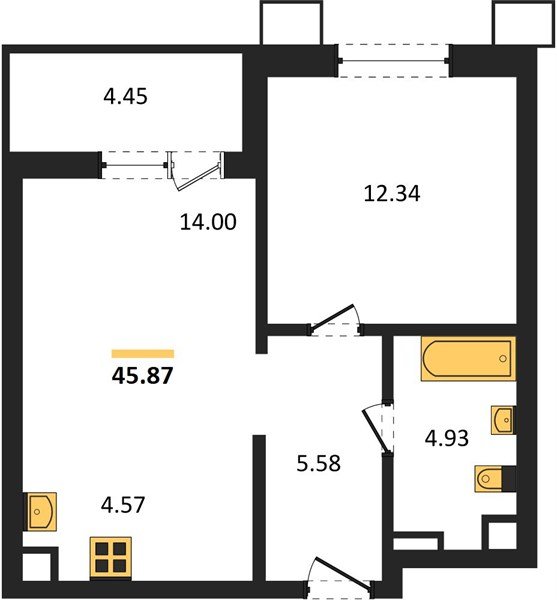Фото №1: 1-комнатная квартира 45 м² - Знаменский, Карасунский внутригородской округ, мкр. Родные Просторы