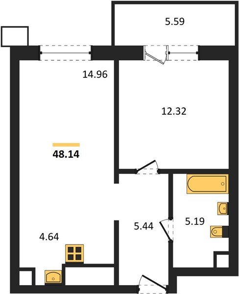 Фото №1: 1-комнатная квартира 48 м² - Знаменский, Карасунский внутригородской округ, мкр. Родные Просторы