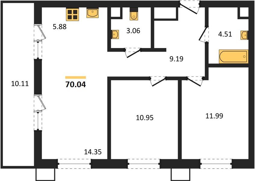 Фото №1: 2-комнатная квартира 70 м² - Знаменский, Карасунский внутригородской округ, мкр. Родные Просторы