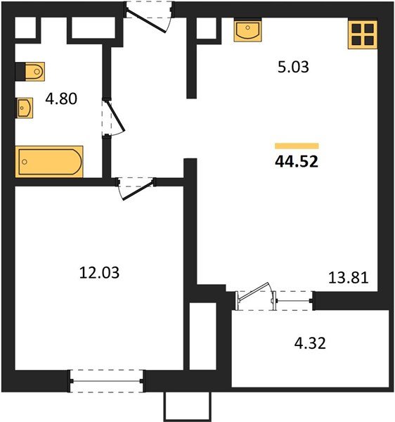 Фото №1: 1-комнатная квартира 44 м² - Знаменский, Карасунский внутригородской округ, мкр. Родные Просторы