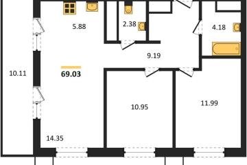 Фото №1: 2-комнатная квартира 69 м² - Знаменский, мкр. Родные Просторы, 