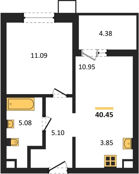 Фото №1: 1-комнатная квартира 40 м² - Знаменский, Карасунский внутригородской округ, мкр. Родные Просторы