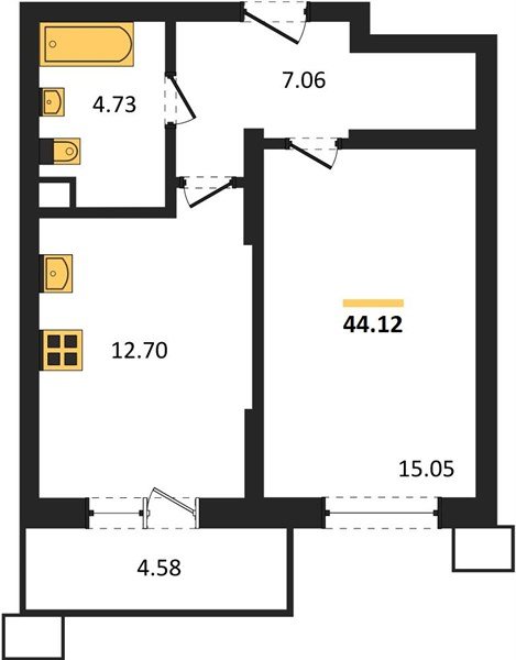 Фото №1: 1-комнатная квартира 44 м² - Знаменский, Карасунский внутригородской округ, мкр. Родные Просторы